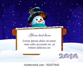 New Year Greeting Card. Merry Christmas Greeting Card. Snow man