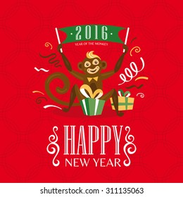 New year greeting card with monkey vector illustration