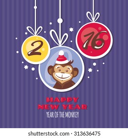 New year greeting card with monkey vector illustration