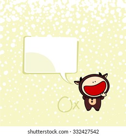 New year greeting card with the Ox and speech bubble window for your text