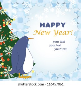 New year greeting card with penguin