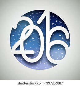 New Year greeting card, postcard, vector illustration, 2016 design with snow background