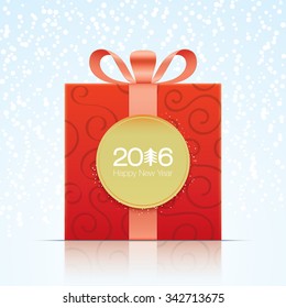 New year greeting card, with red gift box.