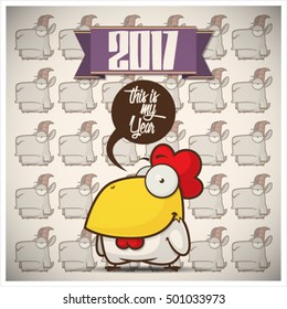 New Year greeting card with rooster. Vector illustration