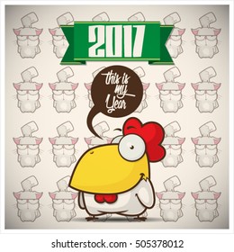 New Year greeting card with rooster. Vector illustration