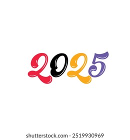  New Year greeting card set, 2025 colorful text. New year logo 2025 minimalist. Colored numbers Happy new year. Design template for New Year celeb