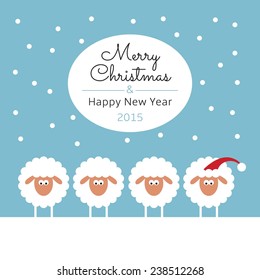 new year greeting card with sheep in christmas hat