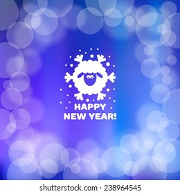 new year greeting card with sheep snowflake on blue sparkle background