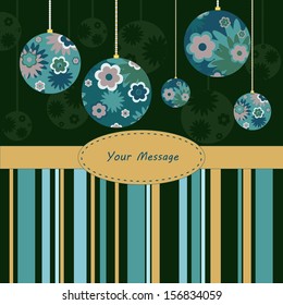 New Year greeting card with strips and balls