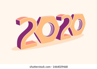 New Year greeting card template. 2020 year number. Brochure or report industrial design template. Isometric view