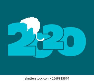 New Year greeting card template. 2020 year number. Brochure or report design template. Rat silhouette and digits