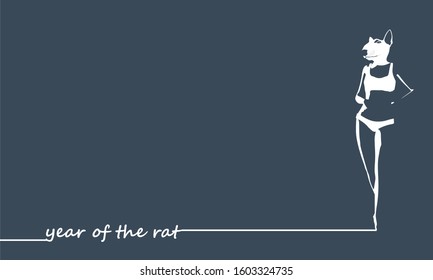 New Year greeting card template. 2020 year number. Brochure or report design template. Chinese hieroglyph that mean rat. Rat silhouette with human body. Woman in swimsuit