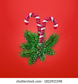 Plantilla de tarjeta de felicitación de Año Nuevo. Vela navideña con ramas de árboles de Año Nuevo. Ilustración del vector