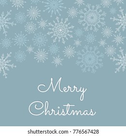 New Year Greeting card Template with snowflake on blue background. Winter background with stylized snowflakes