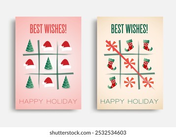 New Year greeting card, Tic Tac Toe, Elegant simple style on a bright background