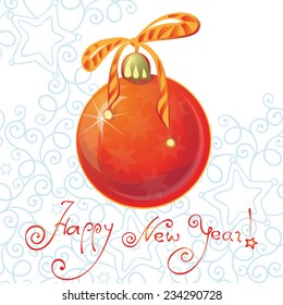 New year greeting card with  tree toy