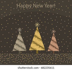 New year greeting card with trees.