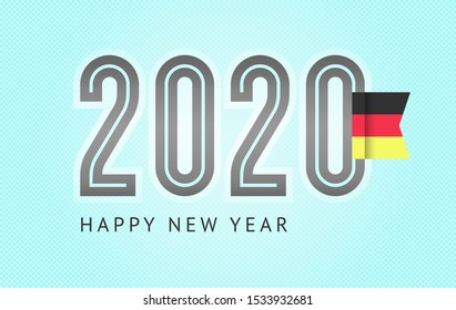 New Year greeting card trendy design, number 2020 with flag of Germany, vector illustration 10eps format on a blue background.