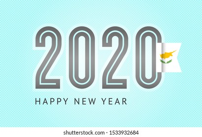 New Year greeting card trendy design, number 2020 with flag of Cyprus, vector illustration 10eps format on a blue background.