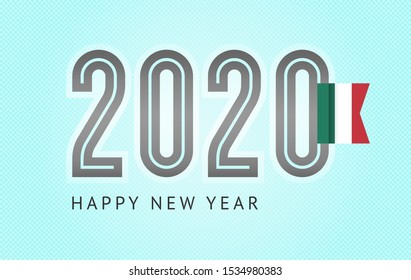 New Year greeting card trendy design, number 2020 with flag of Mexico, vector illustration 10eps format on a blue background.