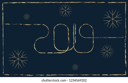 New Year greeting card vector illustration. 2019 one line.