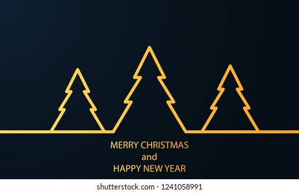 New Year greeting card vector illustration. Christmas tree one line icon.