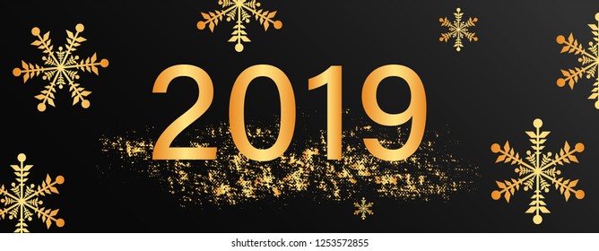 New Year greeting  card vector design. Stylized Christmas tree, snowflakes and decorations. Vector golden line illustration for web and graphic design.Christmas banner.