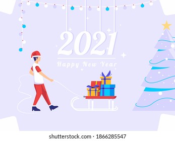 New year greeting card vector. people prepare new year's gifts. used for thank-you notes, posters, web, social media.