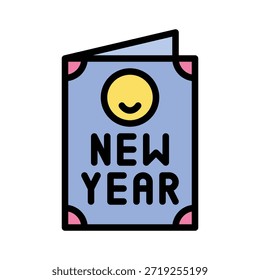 Neujahr Grußkarte Vektorgrafik, Füllung Stil Symbol