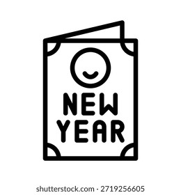 New Year Greeting Card Vector Illustration, Line Style Icon
