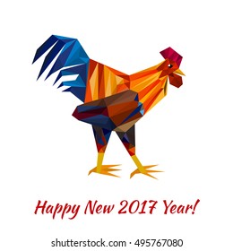 new year greeting card with walking polygonal cock