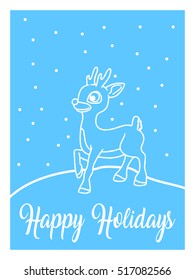 New Year greeting cards Blue, Reindeer, Minimalism