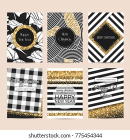 New Year greeting cards with golden decoration