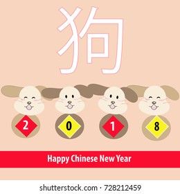 new year greeting of the dog for 2018, with Chinese character dog 