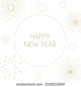 New year greeting with golden fireworks on white background. Vector illustration new year greetings for social media and banner.