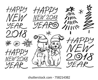 New year greeting illustrations. Vector hand drawn graphic illustration.