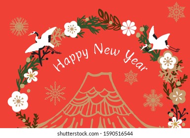 The New Year greeting material of pop Mt. Fuji in Mt. Fuji in Japan.