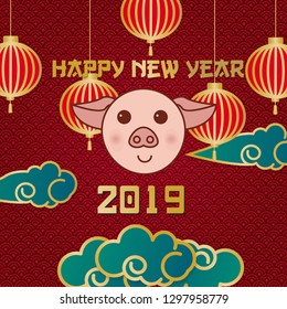 New year greeting poster with lucky and lunar new year, with red color and easy edit, vector file