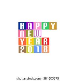 New Year Greetings for 2018 with white lettering happy new year 2018 on the colored squares in the middle on a white background 