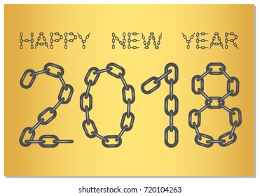 New Year Greetings for 2018 with the words Happy New Year from steel chain on a gold background 