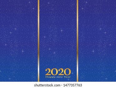 New year greetings for year 2020 with bright blue background with glowing stars with yellow lights with number