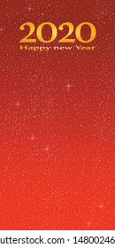 New year greetings for year 2020 with bright red background with glowing stars with yellow lights with number