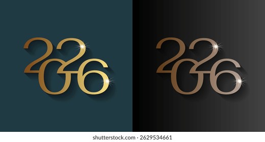 new year greetings 2026 logo design, gold color numbers for new year celebrations, events and greetings