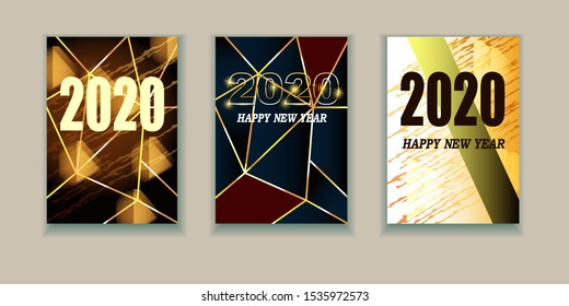 New Year greetings banners. Bright design, set of three Christmas cards.