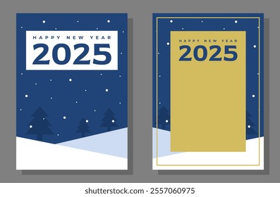 New Year greetings card or post card. new year poster flat design. winter snowy background card.