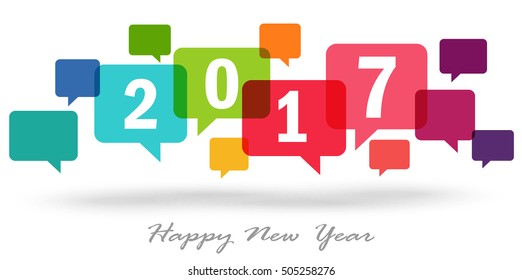 new year greetings with colored speech bubbles and text 2017