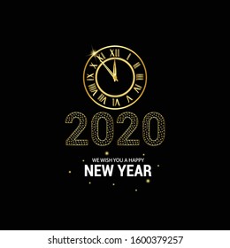 New Year greetings with golden clock and luminous lights