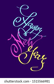 New Year greetings with lettering in the form of serpentine isolated on dark background. Happy New Year calligraphy phrase. Brush pen handwriting for Christmas celebration.