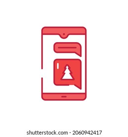 New year greetings on phone color line icon. Glowing lights. Sign for web page, mobile app, button, logo. Editable stroke.