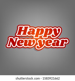 New year greetings text. Flat red icon with linear white icon with gray shadow at grayish background. Illustration.